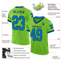 Load image into Gallery viewer, Custom Neon Green Blue-Navy Mesh Authentic Throwback Football Jersey
