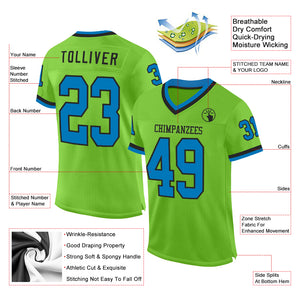 Custom Neon Green Blue-Black Mesh Authentic Throwback Football Jersey