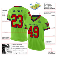 Load image into Gallery viewer, Custom Neon Green Red-Navy Mesh Authentic Throwback Football Jersey
