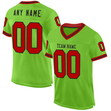 Load image into Gallery viewer, Custom Neon Green Red-Black Mesh Authentic Throwback Football Jersey
