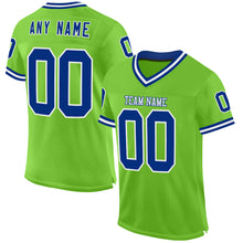 Load image into Gallery viewer, Custom Neon Green Royal-White Mesh Authentic Throwback Football Jersey
