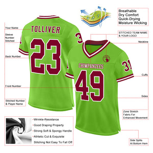 Custom Neon Green Maroon-White Mesh Authentic Throwback Football Jersey