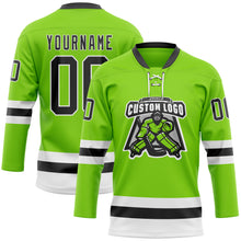 Load image into Gallery viewer, Custom Neon Green Black-White Hockey Lace Neck Jersey
