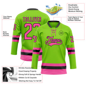 Custom Neon Green Pink-Black Hockey Lace Neck Jersey