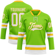 Load image into Gallery viewer, Custom Neon Green White-Yellow Hockey Lace Neck Jersey
