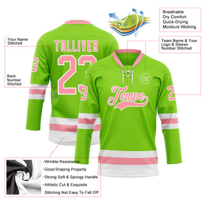 Custom Neon Green Medium Pink-White Hockey Lace Neck Jersey