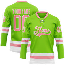 Load image into Gallery viewer, Custom Neon Green Medium Pink-White Hockey Lace Neck Jersey
