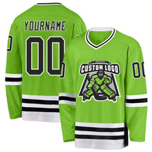 Load image into Gallery viewer, Custom Neon Green Black-White Hockey Jersey
