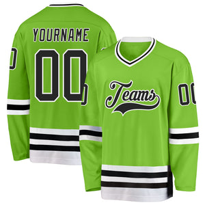 Custom Neon Green Black-White Hockey Jersey