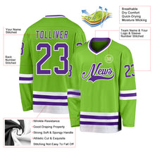 Load image into Gallery viewer, Custom Neon Green Purple-White Hockey Jersey
