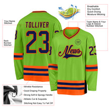 Load image into Gallery viewer, Custom Neon Green Navy-Orange Hockey Jersey
