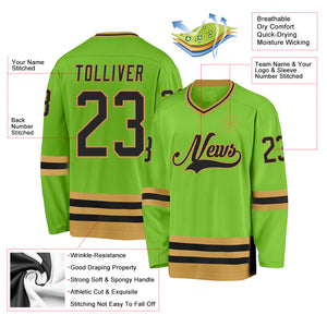 Custom Neon Green Black-Old Gold Hockey Jersey