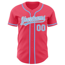 Load image into Gallery viewer, Custom Neon Pink Light Blue-White Authentic Baseball Jersey
