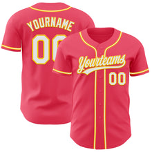 Load image into Gallery viewer, Custom Neon Pink White-Yellow Authentic Baseball Jersey
