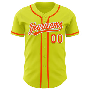 Custom Neon Yellow Orange-White Authentic Baseball Jersey