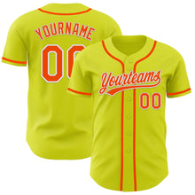 Load image into Gallery viewer, Custom Neon Yellow Orange-White Authentic Baseball Jersey
