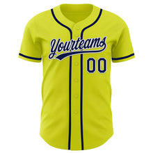 Load image into Gallery viewer, Custom Neon Yellow Navy-White Authentic Baseball Jersey
