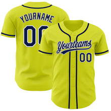 Load image into Gallery viewer, Custom Neon Yellow Navy-White Authentic Baseball Jersey
