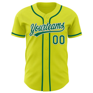 Custom Neon Yellow Kelly Green-White Authentic Baseball Jersey