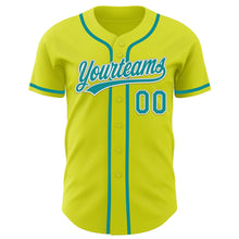 Load image into Gallery viewer, Custom Neon Yellow Teal-White Authentic Baseball Jersey
