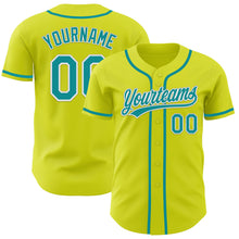 Load image into Gallery viewer, Custom Neon Yellow Teal-White Authentic Baseball Jersey
