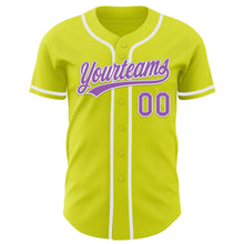 Load image into Gallery viewer, Custom Neon Yellow Medium Purple-White Authentic Baseball Jersey
