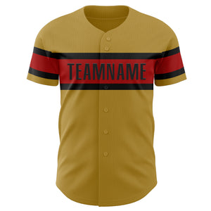 Custom Old Gold Red-Black Authentic Baseball Jersey