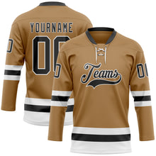 Load image into Gallery viewer, Custom Old Gold Black-White Hockey Lace Neck Jersey
