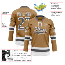 Load image into Gallery viewer, Custom Old Gold Steel Gray-White Hockey Lace Neck Jersey
