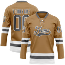 Load image into Gallery viewer, Custom Old Gold Steel Gray-White Hockey Lace Neck Jersey
