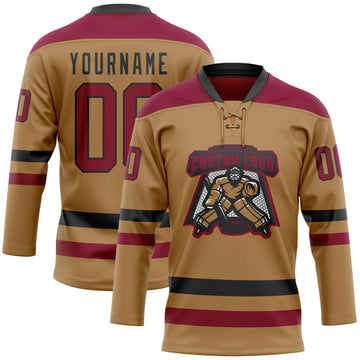 Custom Old Gold Maroon-Black Hockey Lace Neck Jersey