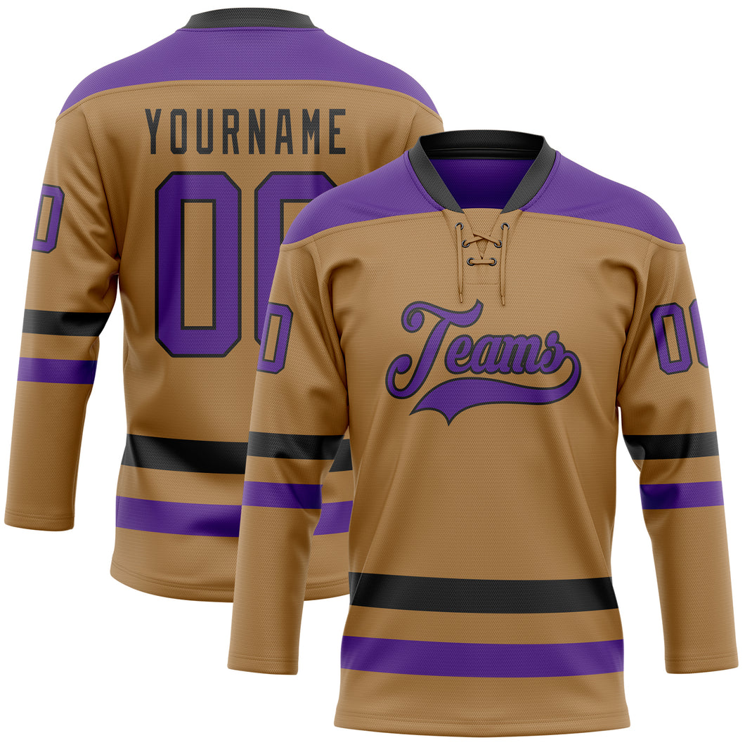 Custom Old Gold Purple-Black Hockey Lace Neck Jersey