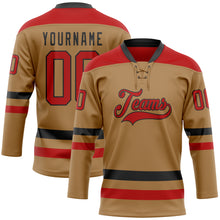 Load image into Gallery viewer, Custom Old Gold Red-Black Hockey Lace Neck Jersey
