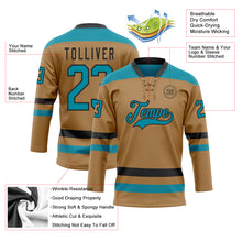 Load image into Gallery viewer, Custom Old Gold Teal-Black Hockey Lace Neck Jersey
