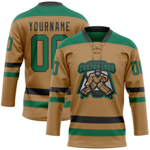 Load image into Gallery viewer, Custom Old Gold Kelly Green-Black Hockey Lace Neck Jersey
