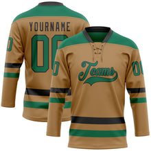 Load image into Gallery viewer, Custom Old Gold Kelly Green-Black Hockey Lace Neck Jersey
