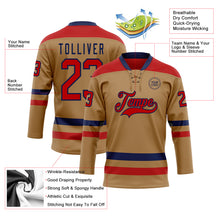 Load image into Gallery viewer, Custom Old Gold Red-Navy Hockey Lace Neck Jersey
