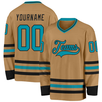 Custom Old Gold Teal-Black Hockey Jersey