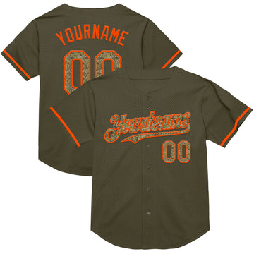 Custom Olive Camo-Orange Mesh Authentic Throwback Salute To Service Baseball Jersey