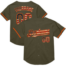 Load image into Gallery viewer, Custom Olive Vintage USA Flag-Orange Mesh Authentic Throwback Salute To Service Baseball Jersey
