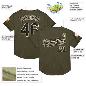 Custom Olive Black-Cream Mesh Authentic Throwback Salute To Service Baseball Jersey