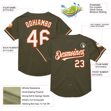 Load image into Gallery viewer, Custom Olive White-Orange Mesh Authentic Throwback Salute To Service Baseball Jersey
