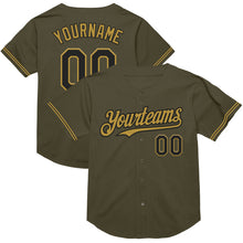 Load image into Gallery viewer, Custom Olive Black-Old Gold Mesh Authentic Throwback Salute To Service Baseball Jersey
