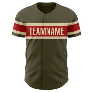 Custom Olive Vintage USA Flag Red-Cream Authentic Salute To Service Baseball Jersey