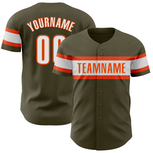 Custom Olive White-Orange Authentic Salute To Service Baseball Jersey