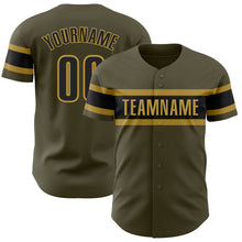 Load image into Gallery viewer, Custom Olive Black-Old Gold Authentic Salute To Service Baseball Jersey
