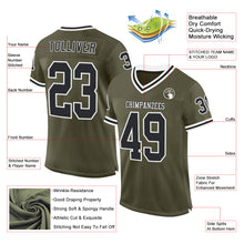 Load image into Gallery viewer, Custom Olive Black-White Mesh Authentic Throwback Salute To Service Football Jersey
