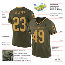 Load image into Gallery viewer, Custom Olive Old Gold-Black Mesh Authentic Throwback Salute To Service Football Jersey
