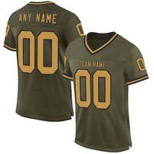 Load image into Gallery viewer, Custom Olive Old Gold-Black Mesh Authentic Throwback Salute To Service Football Jersey
