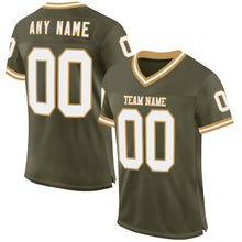 Load image into Gallery viewer, Custom Olive White-Old Gold Mesh Authentic Throwback Salute To Service Football Jersey
